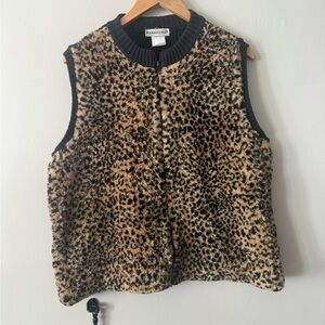 Vintage Y2K Cheetah Print Fuzzy Sweater Vest Parkhurst Size XL